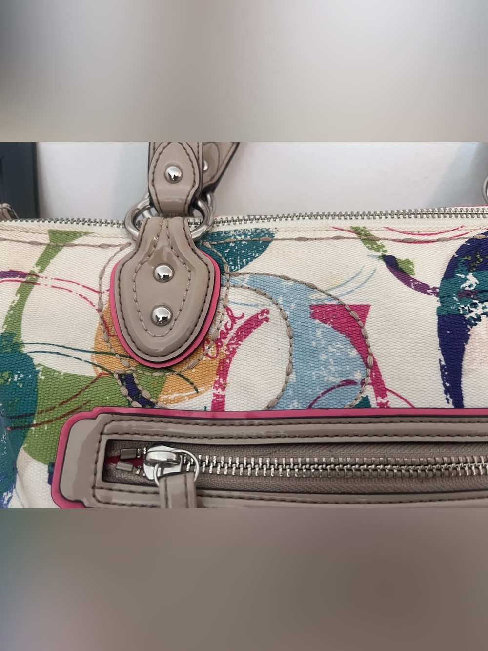 Coach Poppy Graffiti Multicolor Canvas Tote Shoulder Bag - Picture 9 of 10